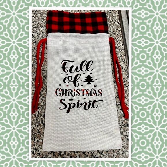 Buffalo Plaid Trim Wine Bottle Gift Bag - Picture 2 of 2